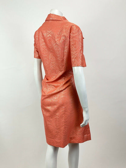 VTG 60s 70s ORANGE GOLD PSYCHEDELIC MANDALA MOD PARTY DAGGER SHIRT DRESS 14 16