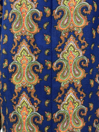 VINTAGE 60s 70s BLUE ORANGE YELLOW BROWN PAISLEY FLORAL SHIFT DRESS 14 16