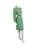 VINTAGE 60s 70s WHITE GREEN ABSTRACT PRINT MOD DISCO PARTY DRESS 10 12