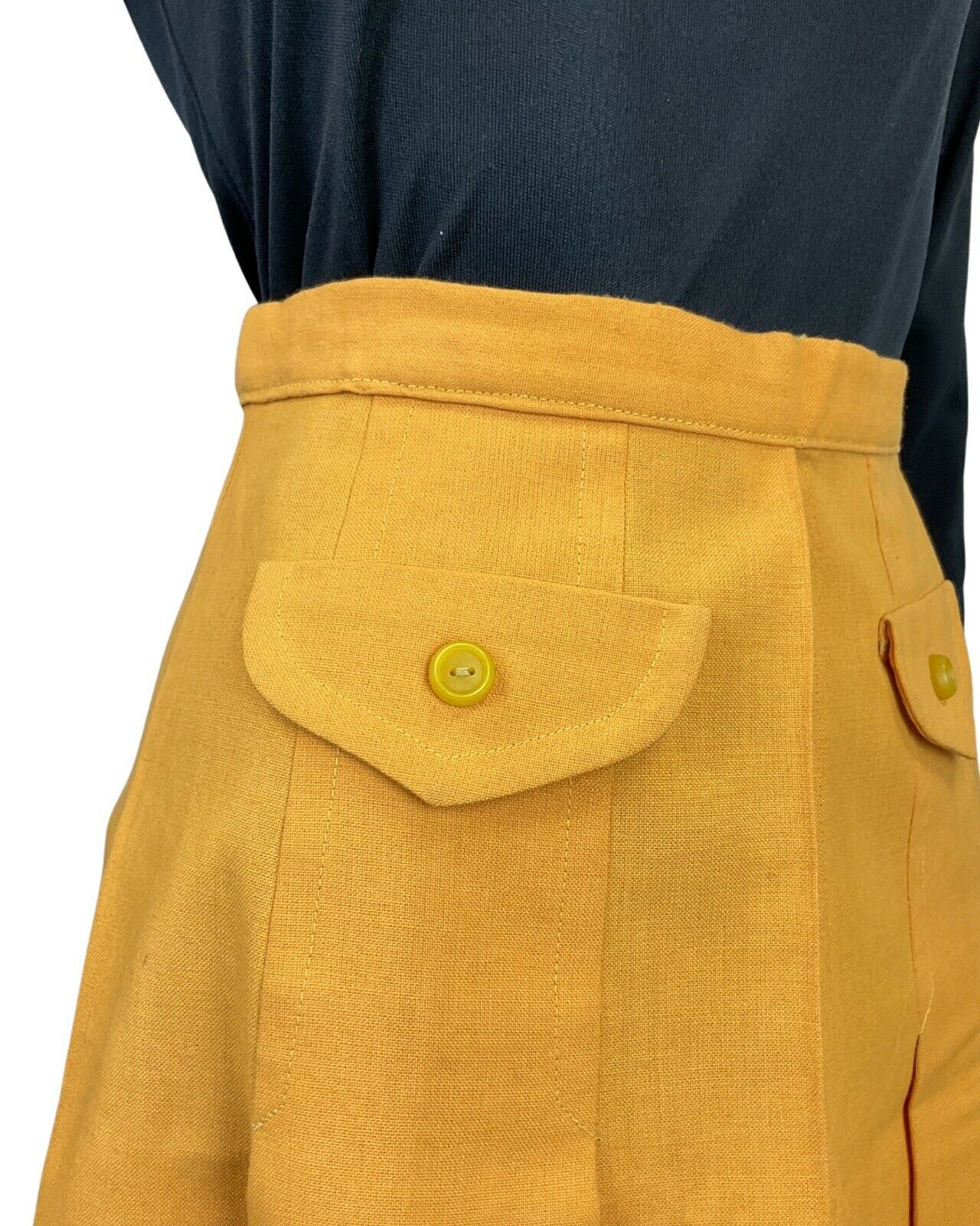 VINTAGE 60s 70s SUNSHINE YELLOW MOD PLEATED SHORT SKIRT 6