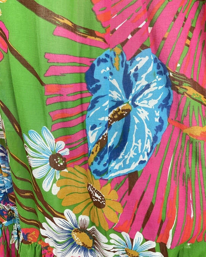 VINTAGE 60s 70s GREEN PINK BLUE FLORAL PSYCHEDELIC COLIN GLASCOE MAXI DRESS 8