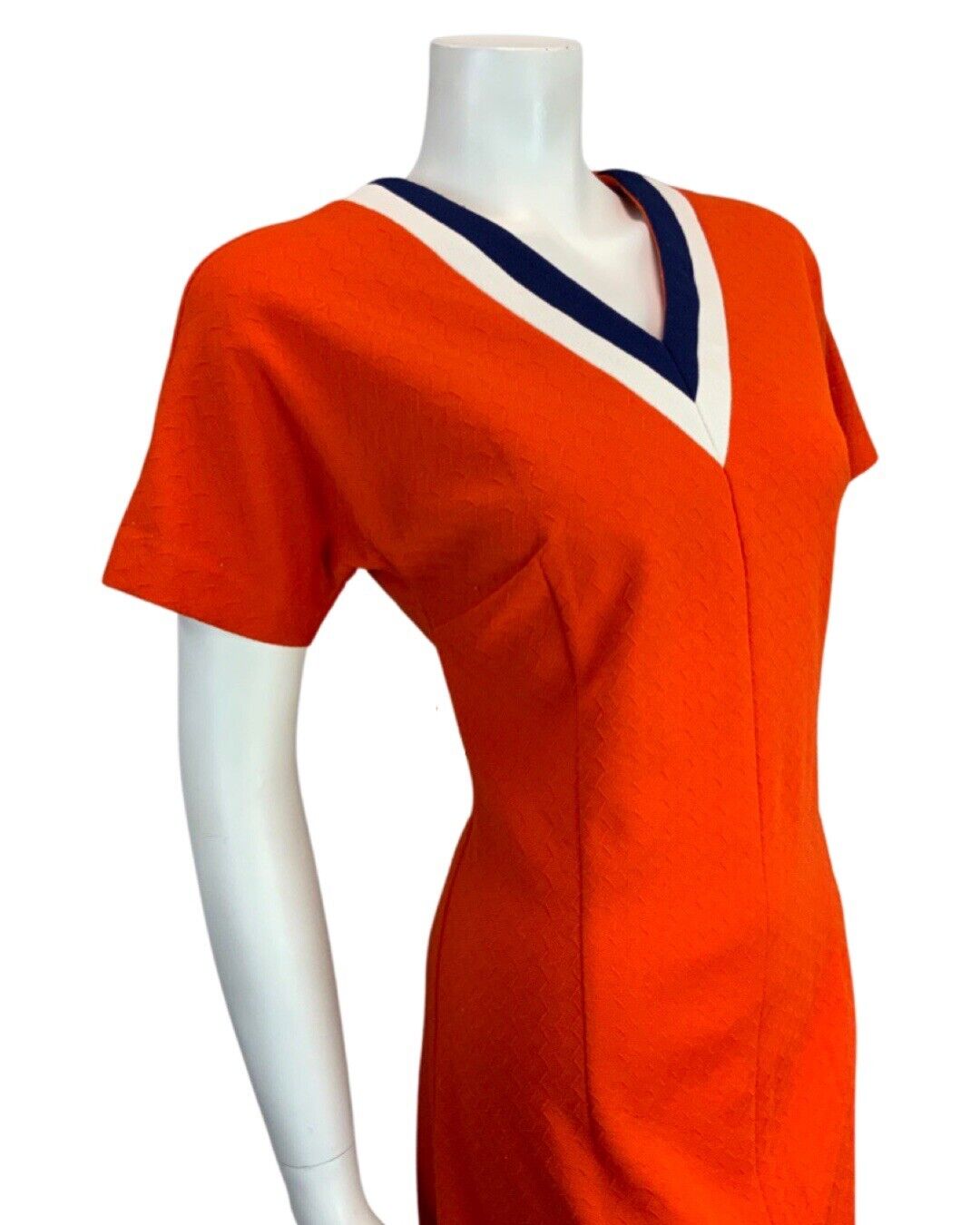 VINTAGE 60s 70s ORANGE NAVY BLUE WHITE MINI MOD NAUTICAL DRESS 10 12