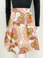 VTG 60s 70s WHITE NEON PINK PURPLE RED GREEN PSYCHEDELIC FLORAL PLEATED SKIRT 10