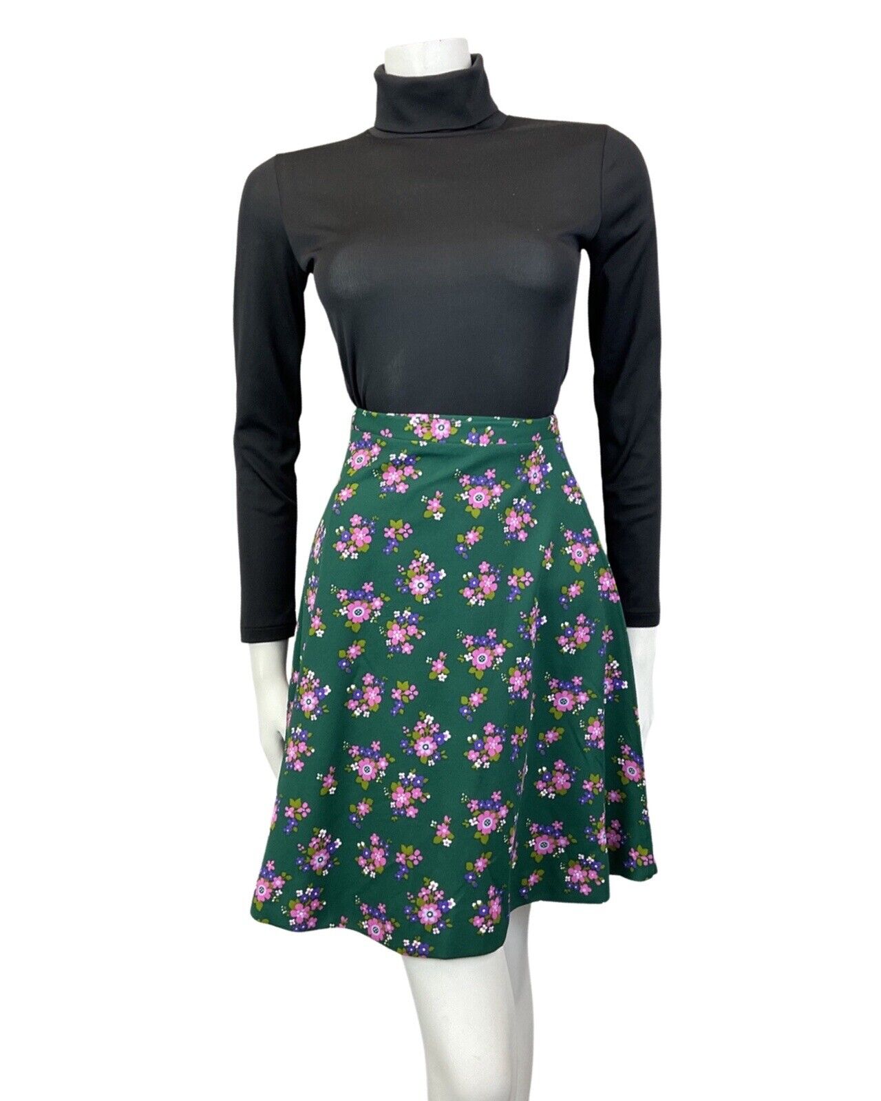 VINTAGE 60s 70s GREEN PINK PURPLE FLORAL DAISY MOD WRAP SHORT SWING SKIRT 6 8