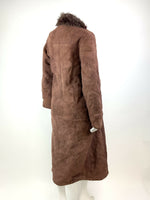 VTG 60s 70s MAHOGANY RED BROWN SUEDE LEATHER SHEARLING BOHO TOGGLE COAT 10 12