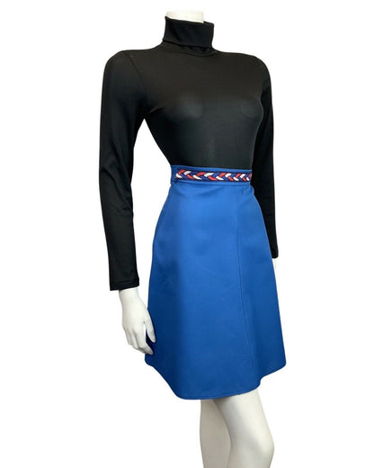 VINTAGE 60s 70s BLUE RED WHITE PLAITED MOD A-LINE SKIRT 4