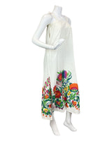 VINTAGE 60s 70s CREAM RED GREEN FLORAL COTTON STRAPPY SUMMER MAXI DRESS 4