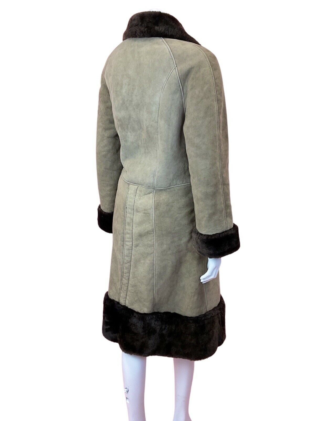 VINTAGE 60s 70s PEANUT BROWN SUEDE LEATHER DOUBLE-BREASTED FUR COLLAR COAT 14