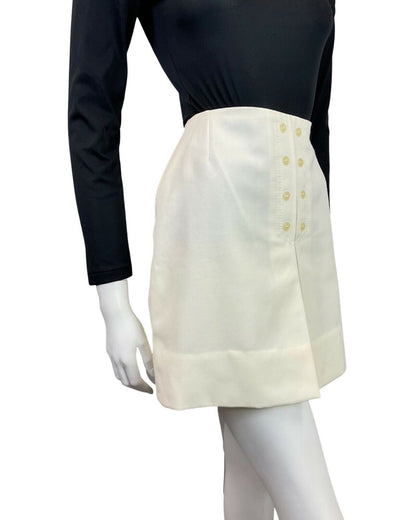 VINTAGE 60s 70s BRIGHT WHITE MOD MINI SHORT SKIRT 8