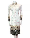 VINTAGE 60s 70s WHITE PINK GOLD GEOMETRIC ABSTRACT MOD DAGGER SHIRT DRESS 6 8