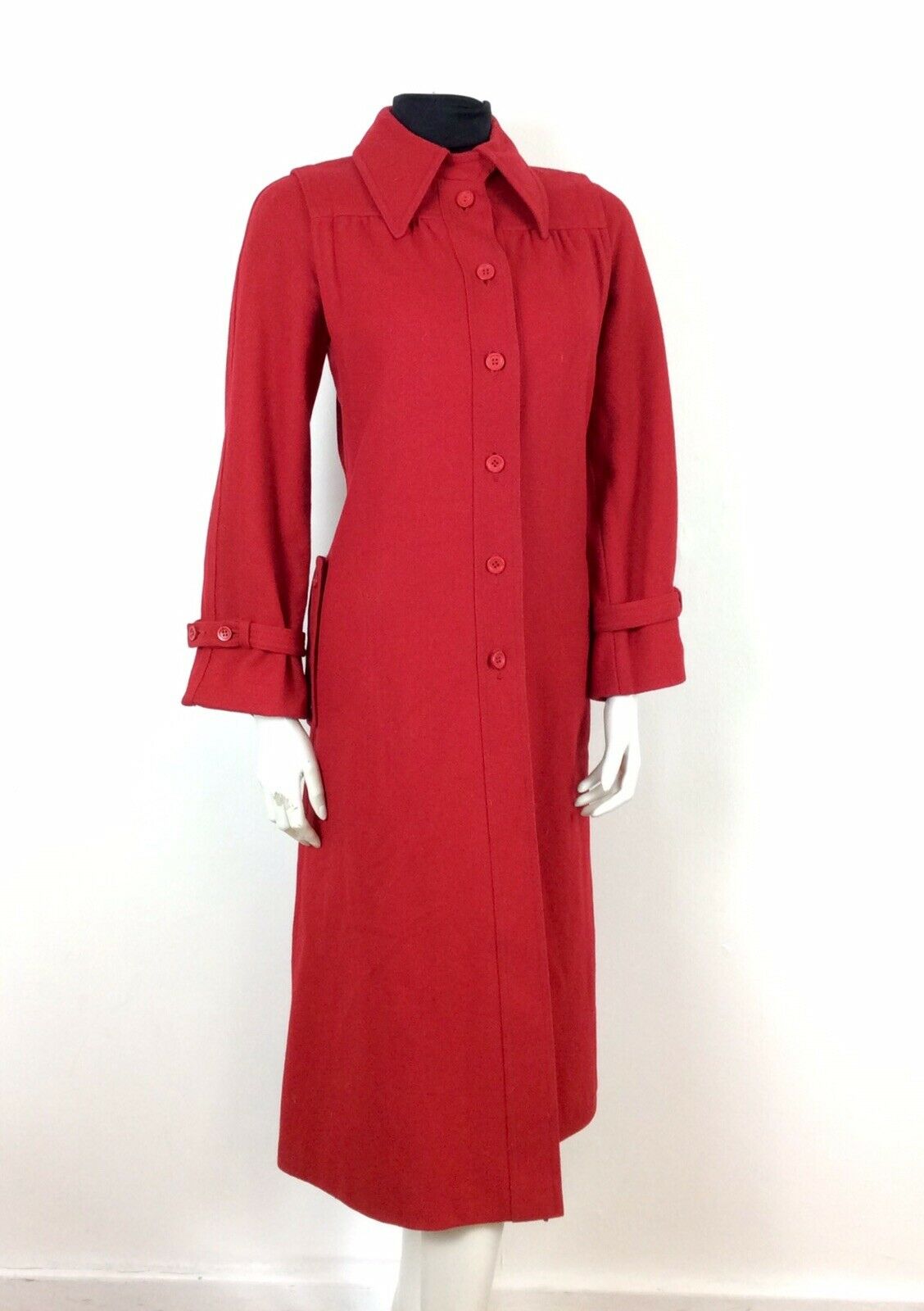 60s 70s VINTAGE PILLARBOX CHERRY RED WOOL WINTER DRESS MAXI DUSTER COAT 12 14