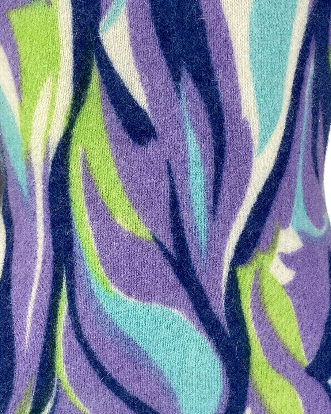 VINTAGE 60s 70s PURPLE GREEN BLUE PSYCHEDELIC SWIRL ANGORA WOOL MOD MINI DRESS 8