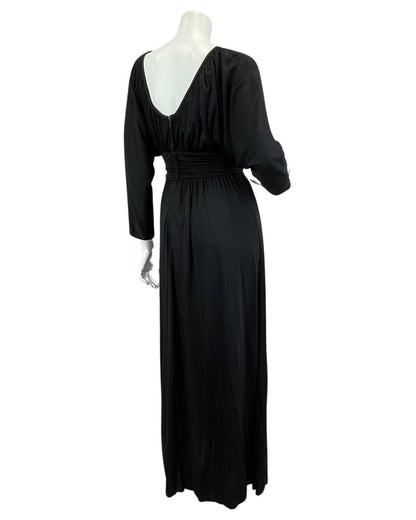 VINTAGE 60s 70s BLACK BAT WING BOHO DISCO PARTY EVENING  MAXI DRESS 10