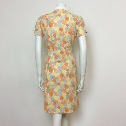 VTG 70S ORANGE YELLOW WHITE GREY SWIRL JAPANESE SHIRT DRESS 10 12