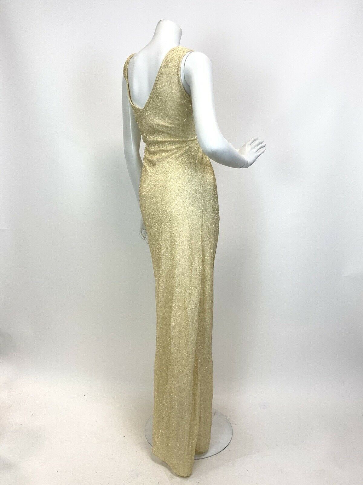 VINTAGE 60s 70s GOLD LUREX GLITTERY STUDIO 54 PARTY SLEEVELESS MAXI DRESS 10