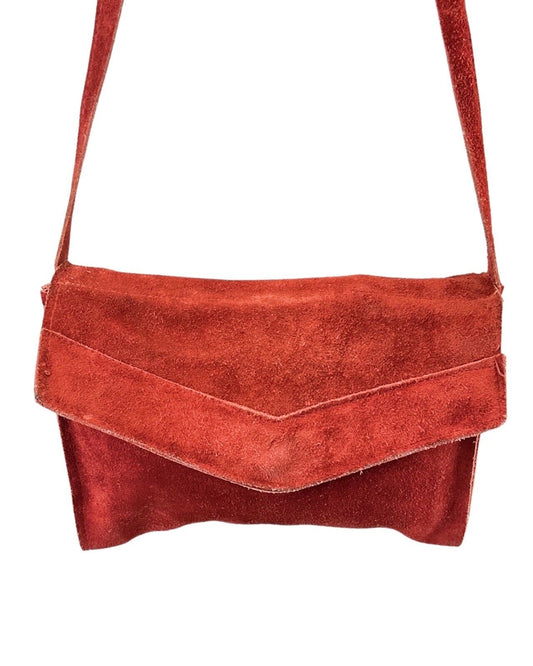 VINTAGE 60s 70s CHERRY RED SUEDE LEATHER MOD SOFT MINI SHOULDER FLAP BAG