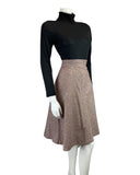 VINTAGE 60s 70s PURPLE MAROON WHITE TWEED BOUCLE WOOL FLARED MIDI SKIRT 8