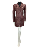 VINTAGE 60s 70s DARK PLUM BIG COLLAR LEATHER MOD TRENCH JACKET 14 16