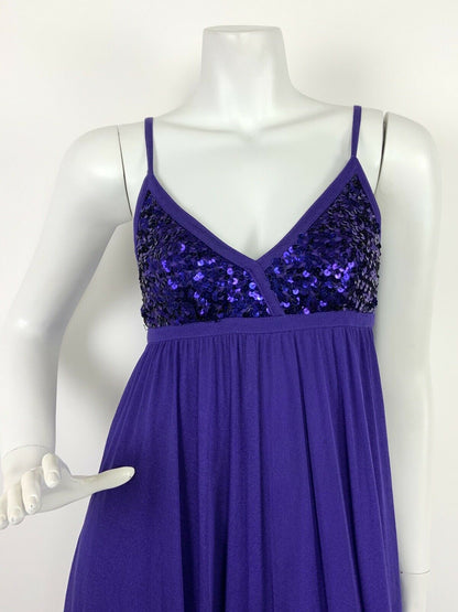 VTG 70s PURPLE GLITTER SEQUIN DISCO GLITZY GLAM STUDIO 54 MAXI DRESS 6