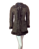 VINTAGE 60s 70s DARK BROWN SUEDE LEATHER BOHO PENNY LANE SHEARLING COAT 8 10