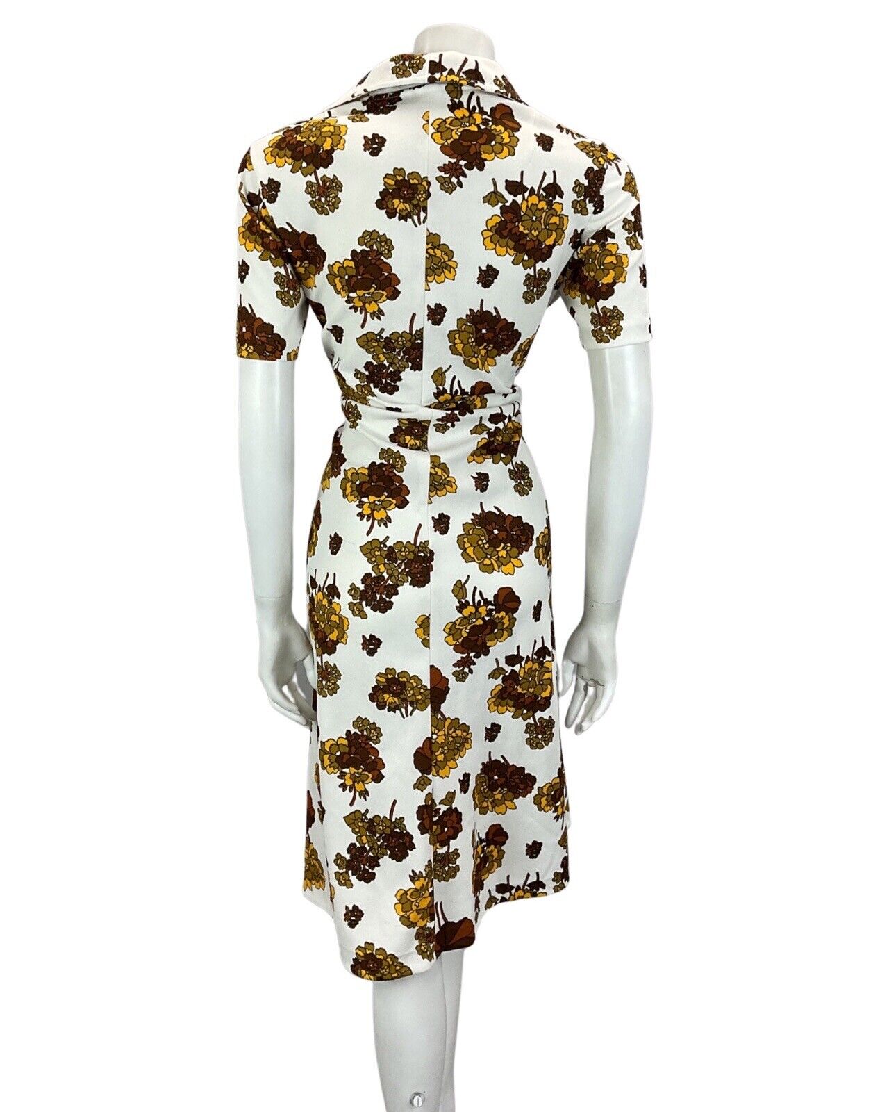 VINTAGE 60S 70S WHITE BROWN MUSTARD FLORAL AUTUMNAL MINI DRESS 14 16