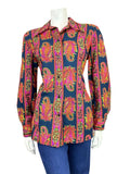 VTG 60s 70s BLUE NEON PINK GREEN PSYCHEDELIC FLORAL PAISLEY DAGGER SHIRT 14 16