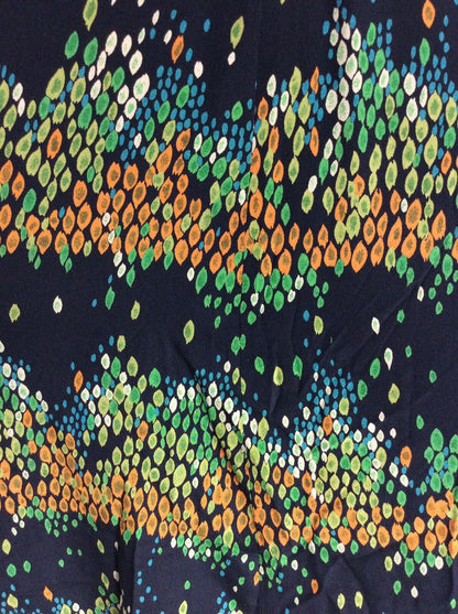 VINTAGE 60s 70s MAXI DRESS ABSTRACT LEAF TEARDROP GREEN ORANGE BLUE BLACK 14 16