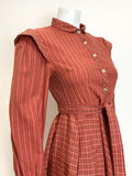 VTG 60s 70s RED BLUE WHITE PLAID CHECKED BOHO FOLK MOD PETER-PAN SHIRT DRESS 6 8