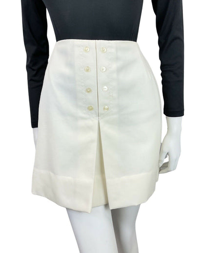 VINTAGE 60s 70s BRIGHT WHITE MOD MINI SHORT SKIRT 8