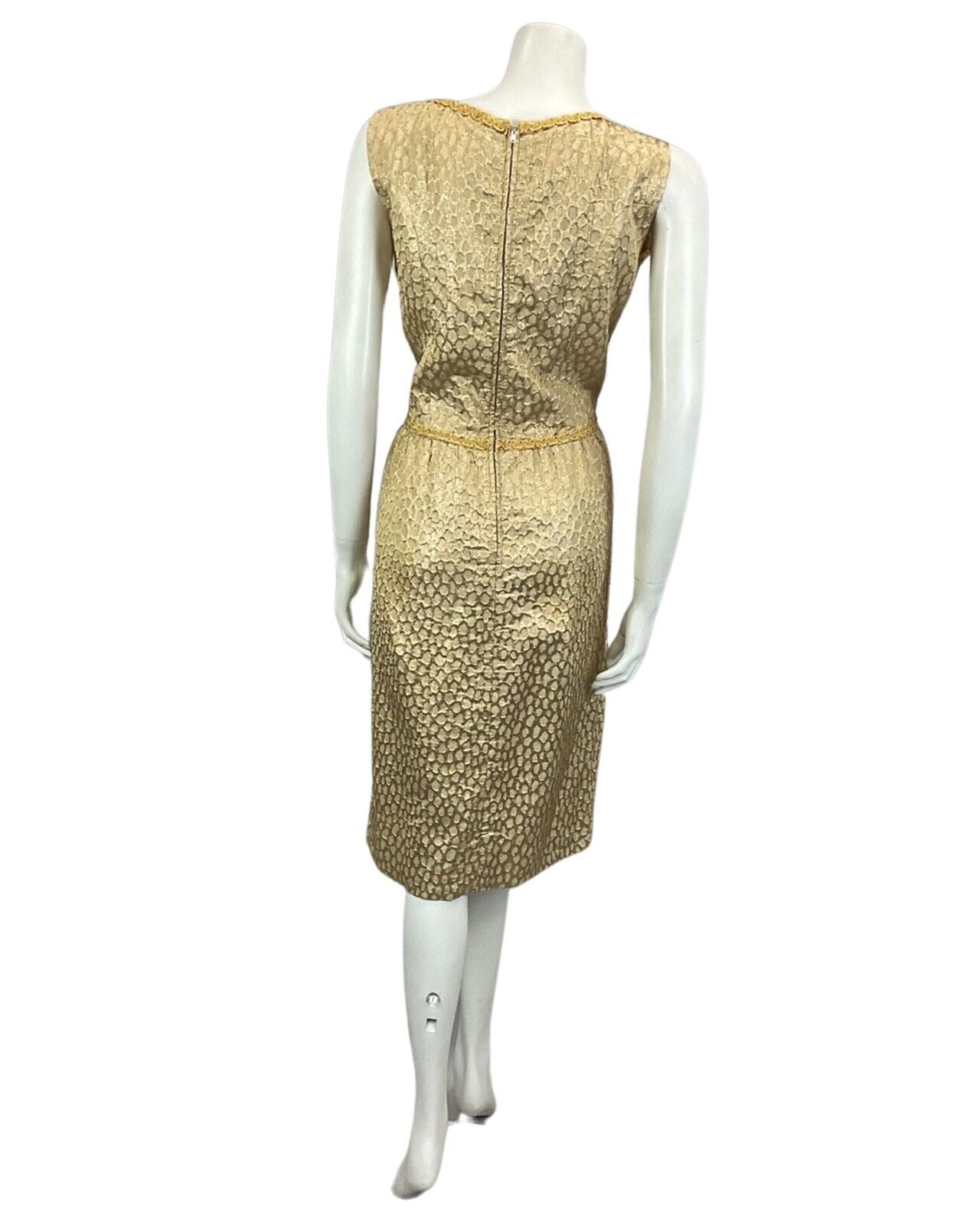 VINTAGE 60s 70s GOLD TEXTURED MOD MINI DISCO PARTY CHRISTMAS EVENING DRESS 12