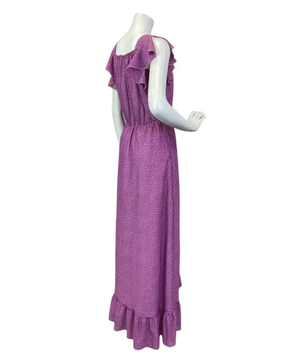 VINTAGE 60s 70s PURPLE PINK DITSY FLOWER BOHO PRAIRIE MAXI DRESS 8 10