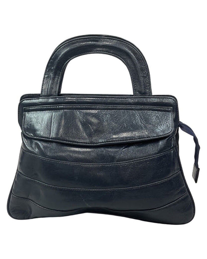 VINTAGE 60s 70s NAVY BLUE MOD GOGO LEATHER SMALL HAND-BAG