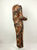 VTG 60s 70s BLACK ORANGE RED GOLD GLITTER LUREX FLORAL SWEETHEART MAXI DRESS 8