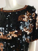 VINTAGE 80S SEQUIN DISCO EVENING BLACK BRONZE RED WHITE TOP 10 12