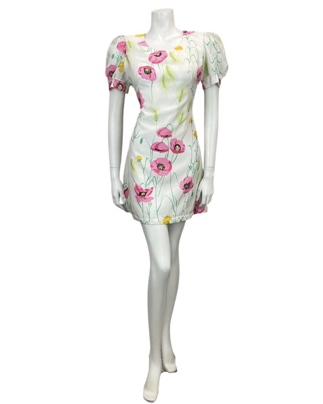 VINTAGE BETTY BARCLAY 60s 70s WHITE PINK GREEN ORANGE FLORAL PRINT MINI DRESS 10