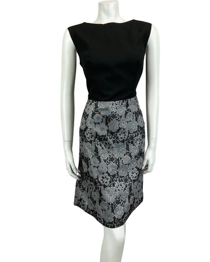 VINTAGE 60s 70s BLACK SILVER FLORAL MOD MIDI PARTY CHRISTMAS EVENING DRESS 16