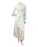 VTG 60s 70s WHITE PINK GREEN EMBROIDERED FLOWER DAISY HOUSECOAT MAXI DRESS 8 10