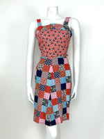 VTG 60s 70s RED BLUE WHITE PINK FLORAL PATCHWORK GINGHAM SUNDRESS GYPSY BOHO 10