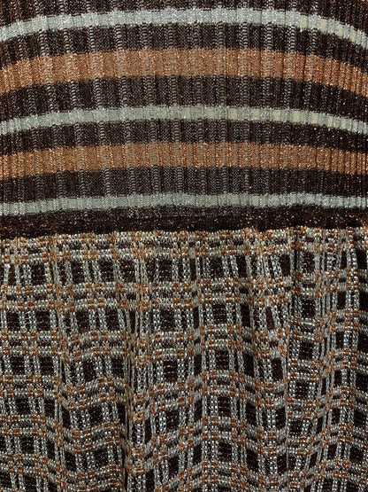 VINTAGE 60s 70s BROWN BRONZE SILVER GEOMETRIC TURTLENECK LUREX MAXI DRESS 6 8