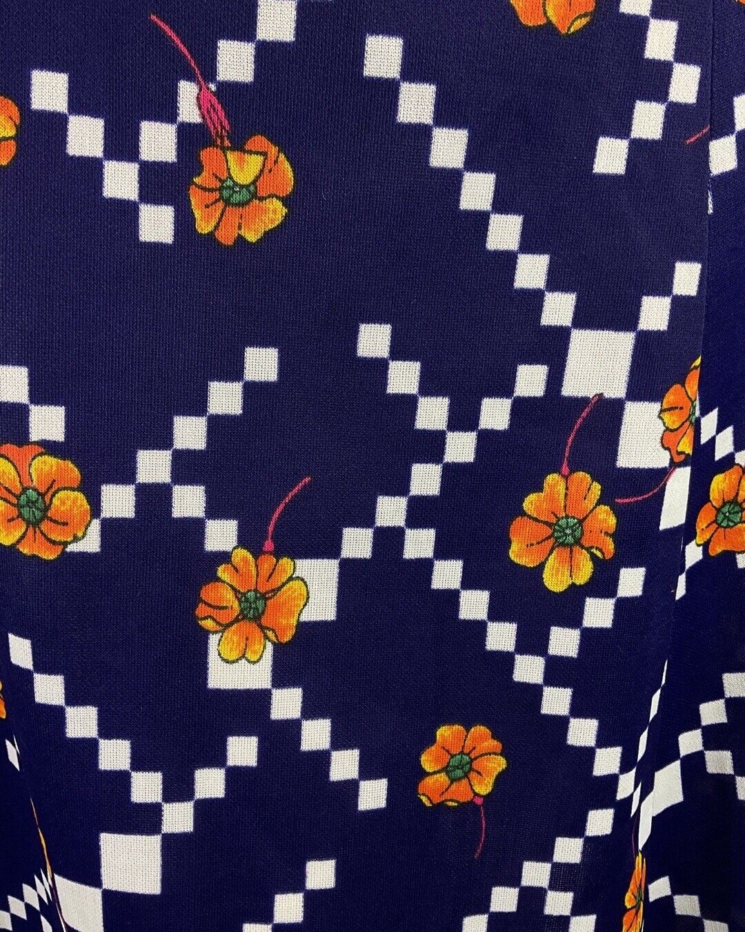 VINTAGE 60s 70s BLUE WHITE ORANGE GEOMETRIC FLORAL MOD MIDI SKIRT 8