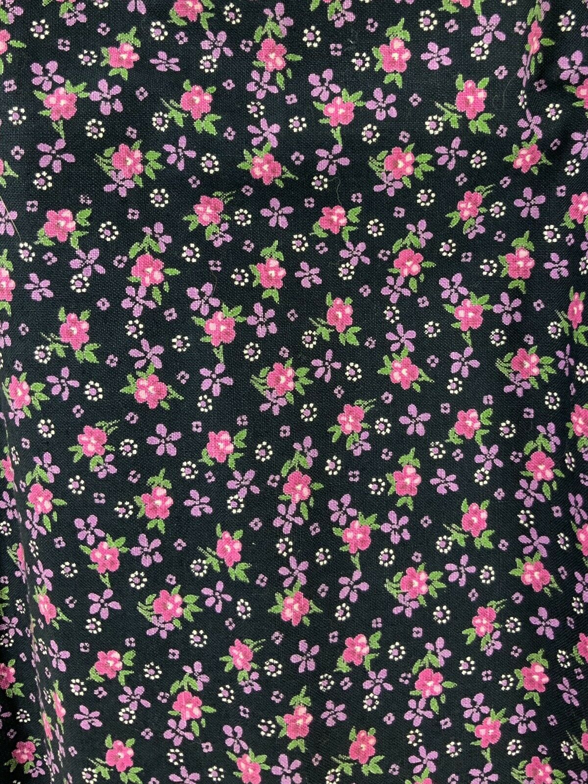 VTG 60s 70s BLACK PINK PURPLE WHITE GREEN FLORAL DITSY FOLK PRAIRIE DRESS 8 10