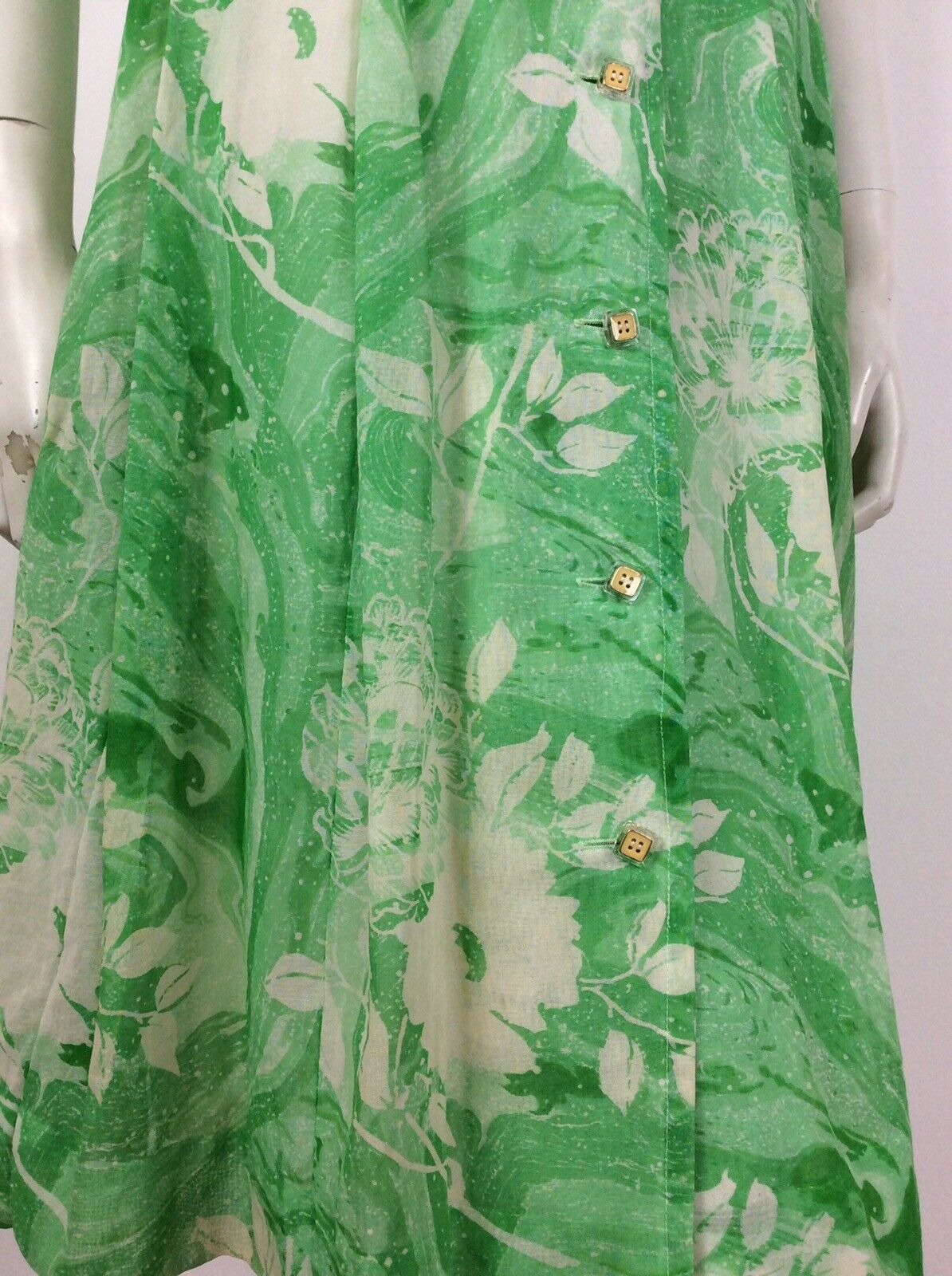 VINTAGE 60s 70s GREEN WHITE SWIRL PSYCHEDELIC SHIRT TEA DRESS 10 12