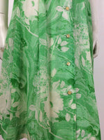 VINTAGE 60s 70s GREEN WHITE SWIRL PSYCHEDELIC SHIRT TEA DRESS 10 12