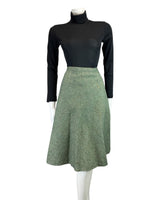 VINTAGE 60s 70s GREEN TWEED BOUCLE WOOL SWING MIDI SKIRT 8