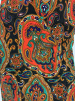 VTG 60s 70s BLACK RED GREEN BLUE PAISLEY FLORAL PSYCHEDELIC SHIFT DRESS 12 14