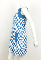 VTG 60S 70S BLUE WHITE SPOTTED COTTON SUMMER DRESS 8