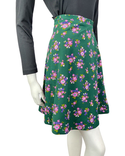 VINTAGE 60s 70s GREEN PINK PURPLE FLORAL DAISY MOD WRAP SHORT SWING SKIRT 6 8