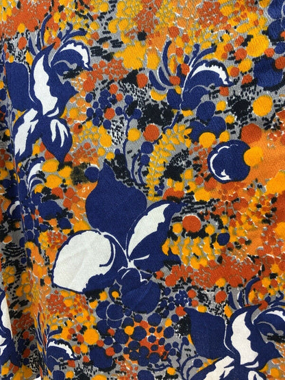 VINTAGE 60s 70s BLUE ORANGE YELLOW PSYCHEDELIC FLORAL DOTTY MOD MIDI DRESS 8