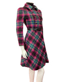 VTG 60s STYLE 90s NINA RICCI PURPLE PINK GREEN TARTAN CHECKED PRINCESS COAT 6 8