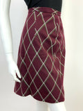 VINTAGE 60s 70s PLUM PURPLE GREEN WHITE DIAMOND CHECKED MOD SKIRT 8 10